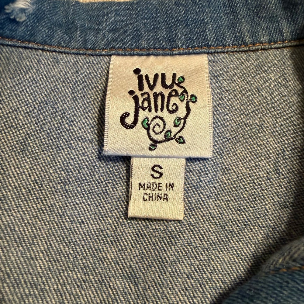 Ivy Jane Distressed Denim Vest Womens Small Blue Embroidered Boho Raw Hem Cotton - Picture 3 of 7